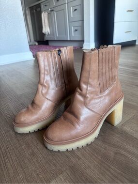 Free People Tan Leather Lug Sole Ankle Boots